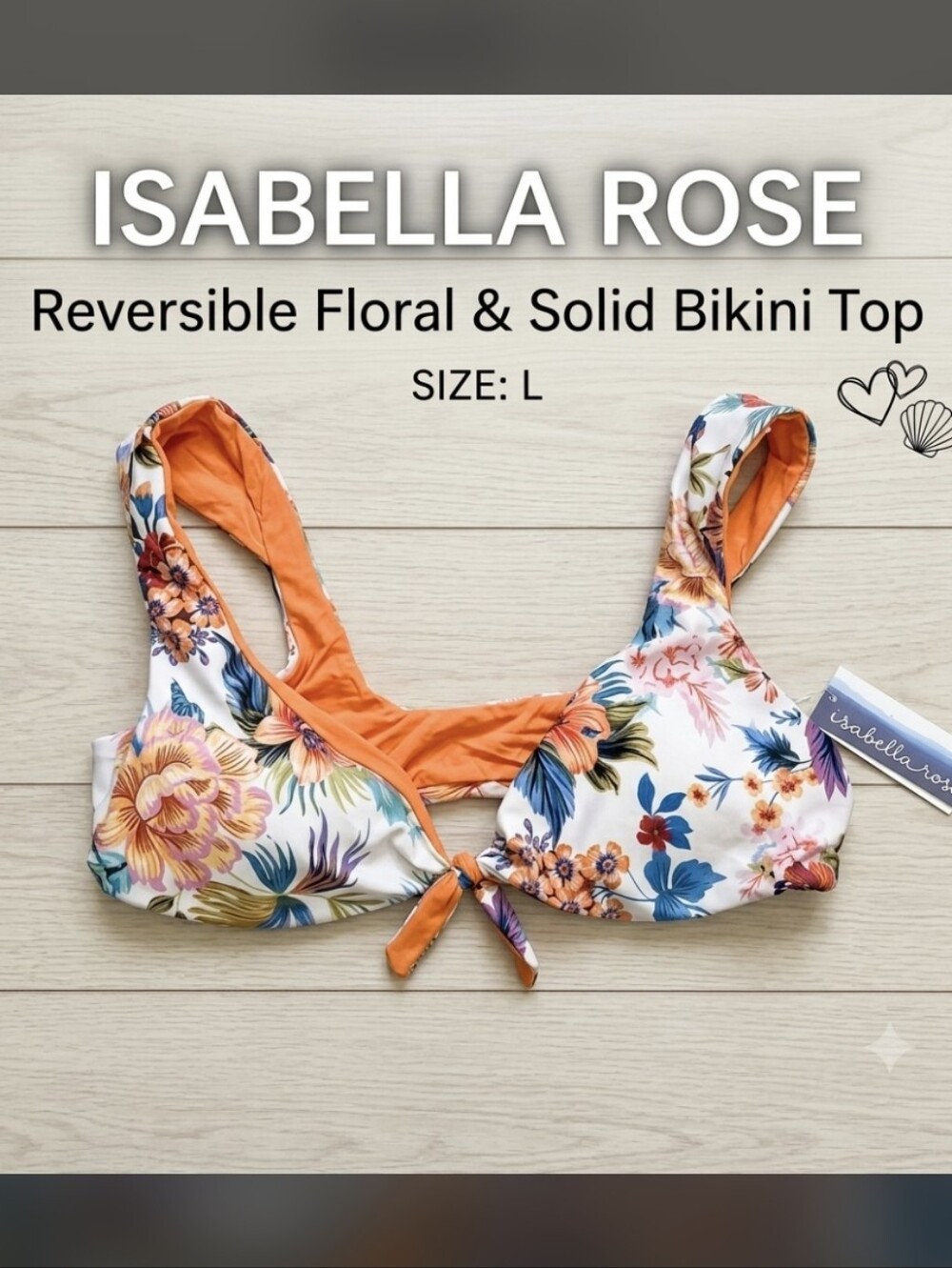 Isabella Rose Tropical Floral Knot-Front Bikini Top Large NWT